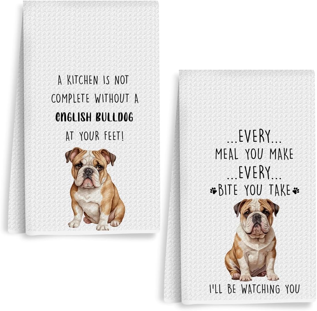 Toallas de cocina de bulldog inglés reutilizables tejido de gofre