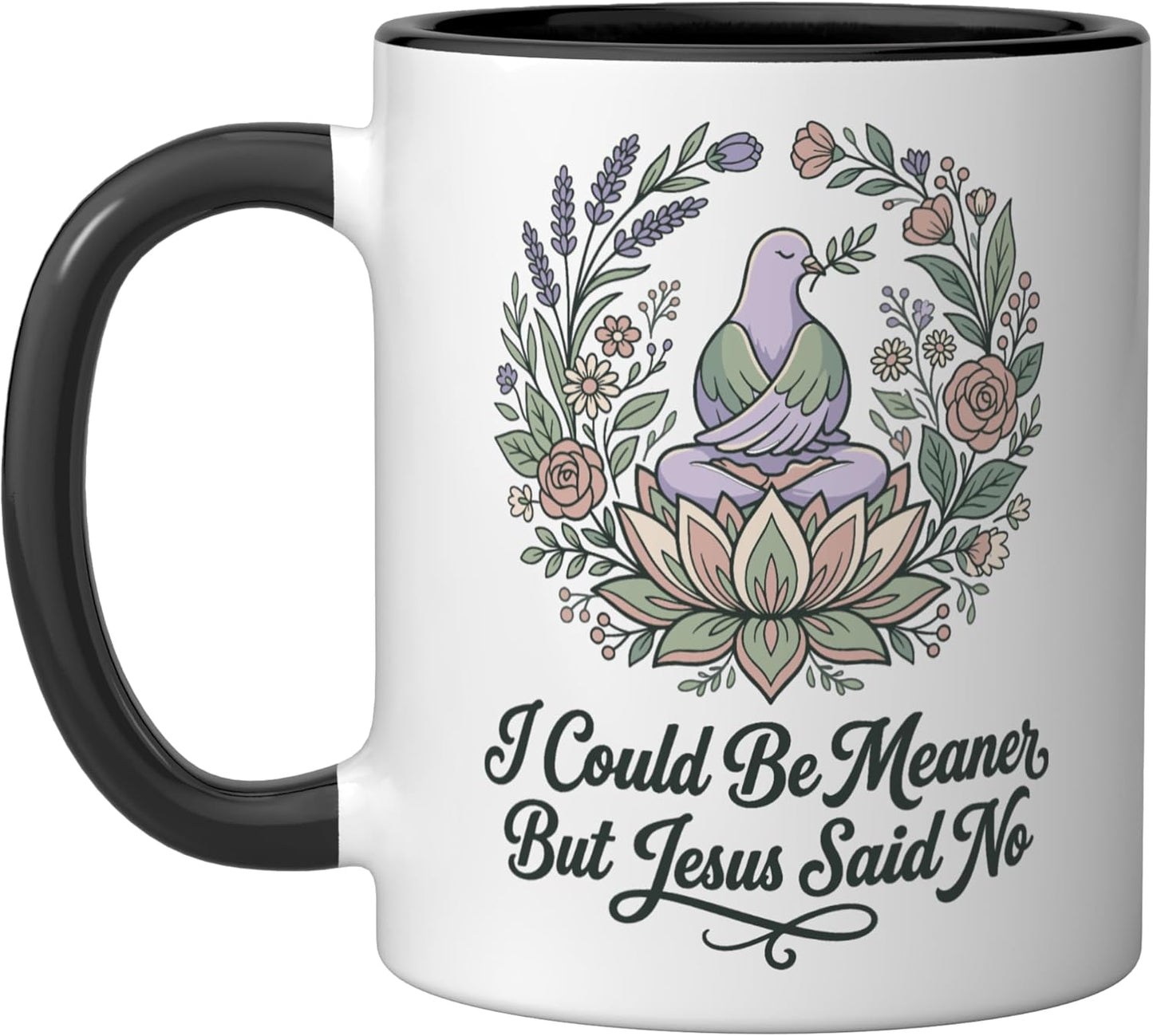 Taza de cerámica cristiana Dove con mensaje divertido en negro y blanco