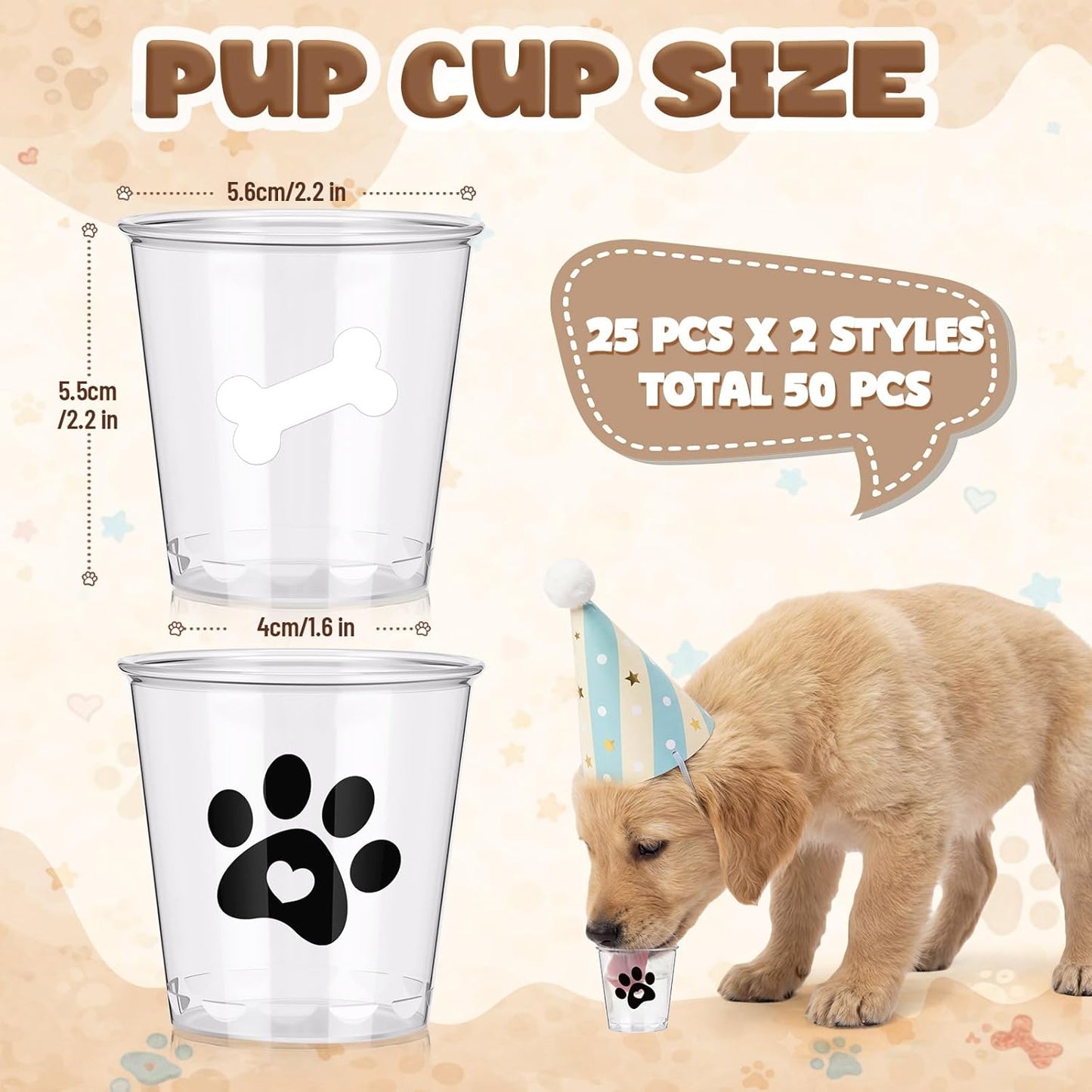 Tazas transparentes para perros Yungyan 3 oz mini taza plástico capuchino pata hueso