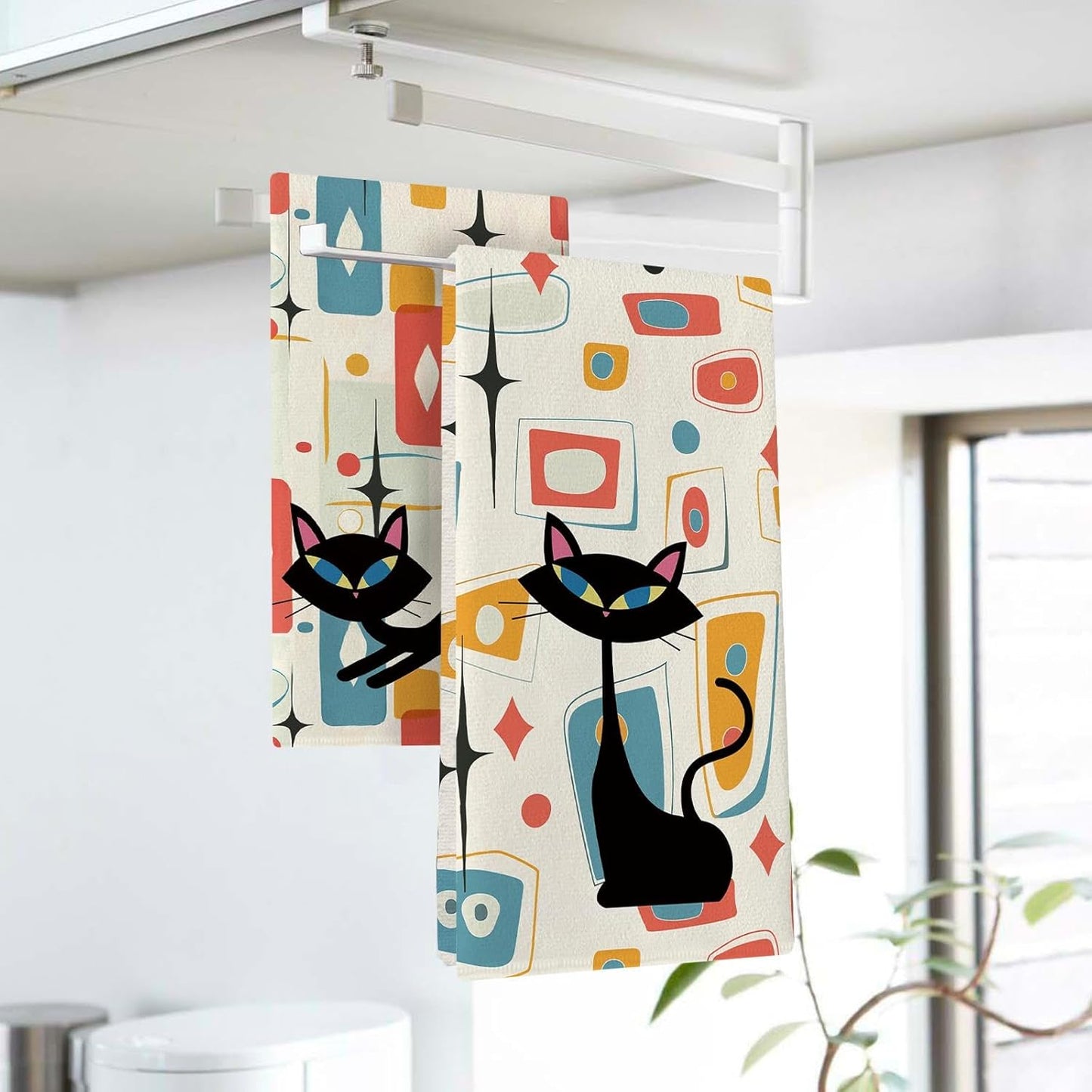 Set 2 Servilletas cocina estilo Mid Century abstracta 18x26