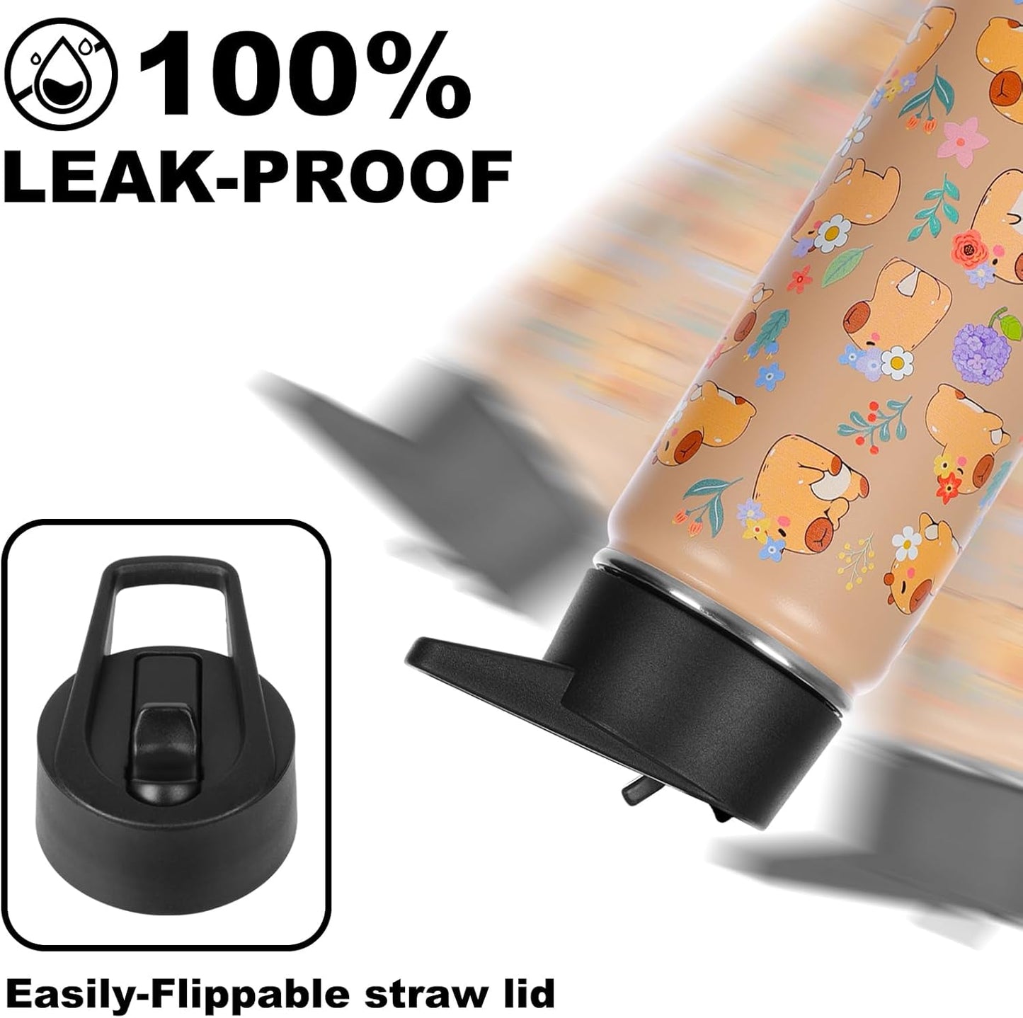 Botella agua acero inox 18oz sin BPA aislada Capybara