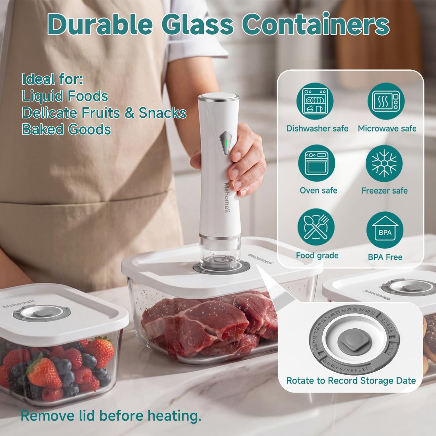 Sellador al vacío compacto 30 bolsas reutilizables para alimentos