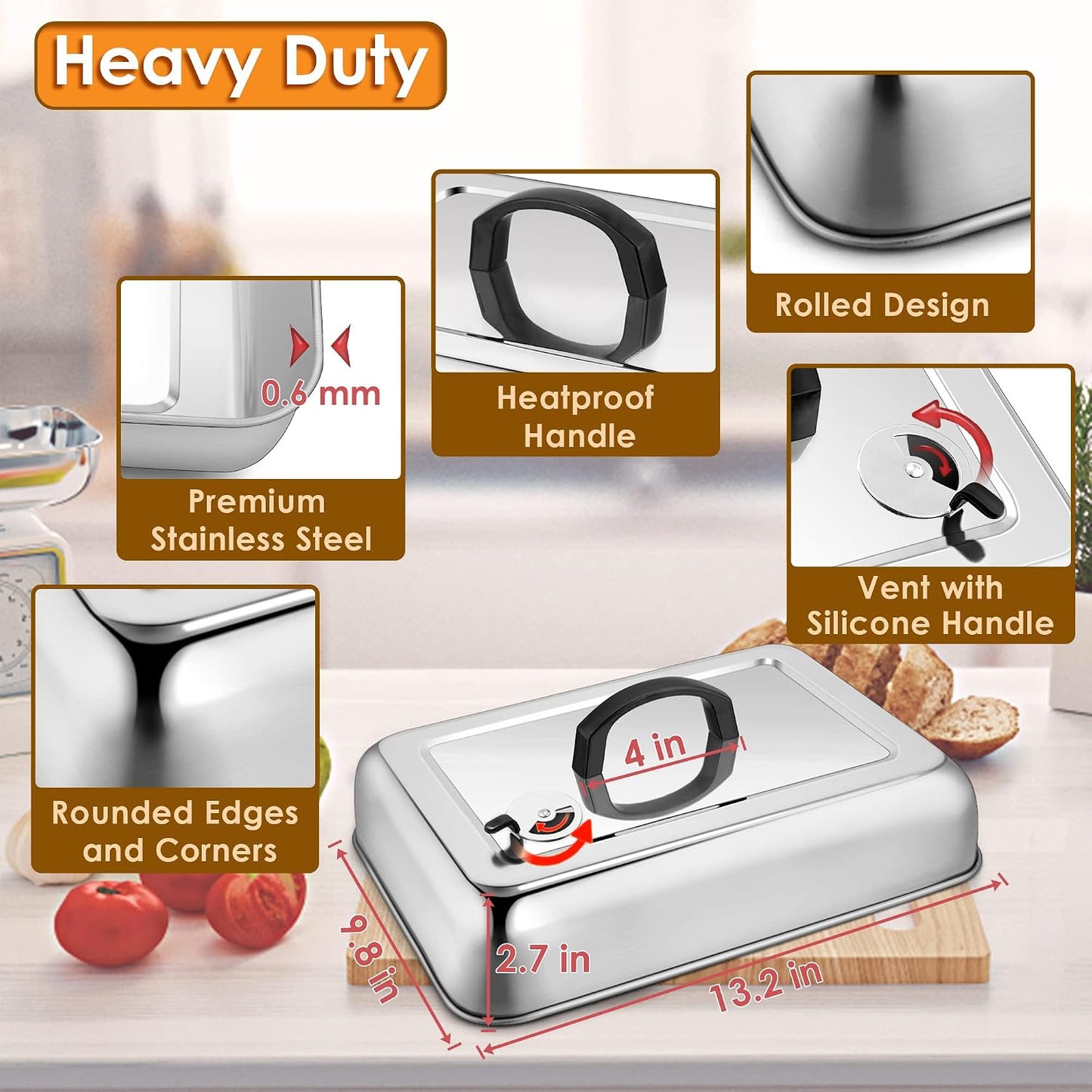 Tapa acero inox 13x9pulg con ventilación ajustable para parrilla