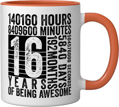 Taza Cerámica 16 Años Diseño Naranja/Blanco
