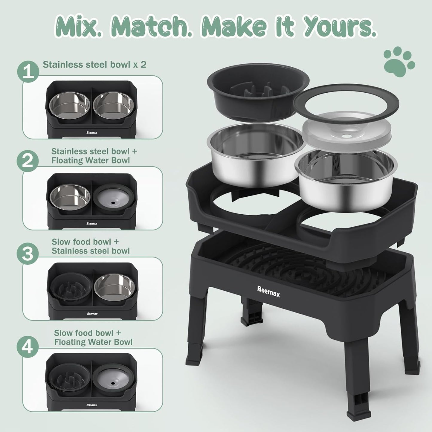 Cuencos elevados ajustables para perros 2 litros acero inox