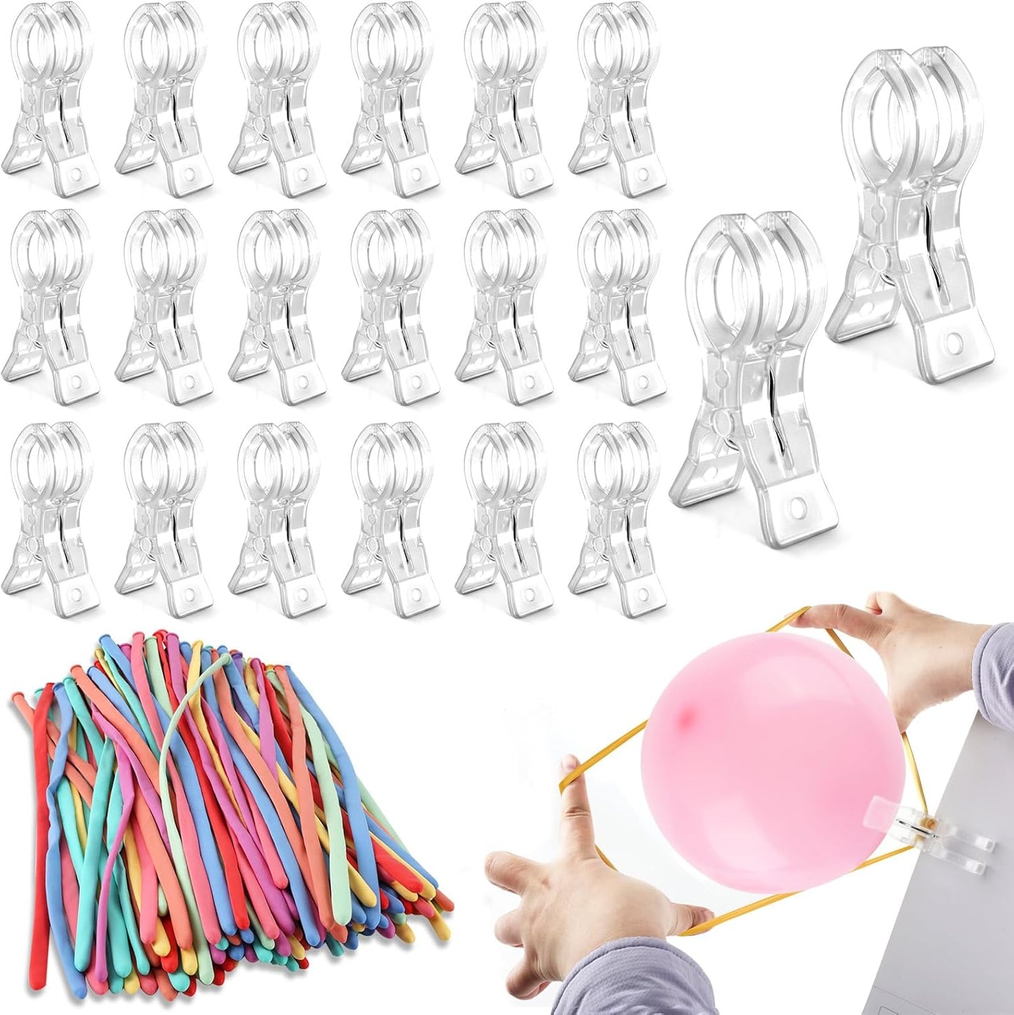 Paquete 20 Clips Globos 100 Globos Largos 3.5pulg Plástico