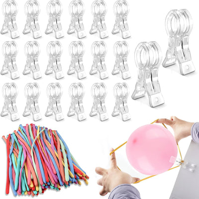 Paquete 20 Clips Globos 100 Globos Largos 3.5pulg Plástico