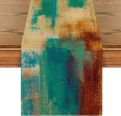 Camino mesa arte moderno abstracto marrón azul 13x72pulg