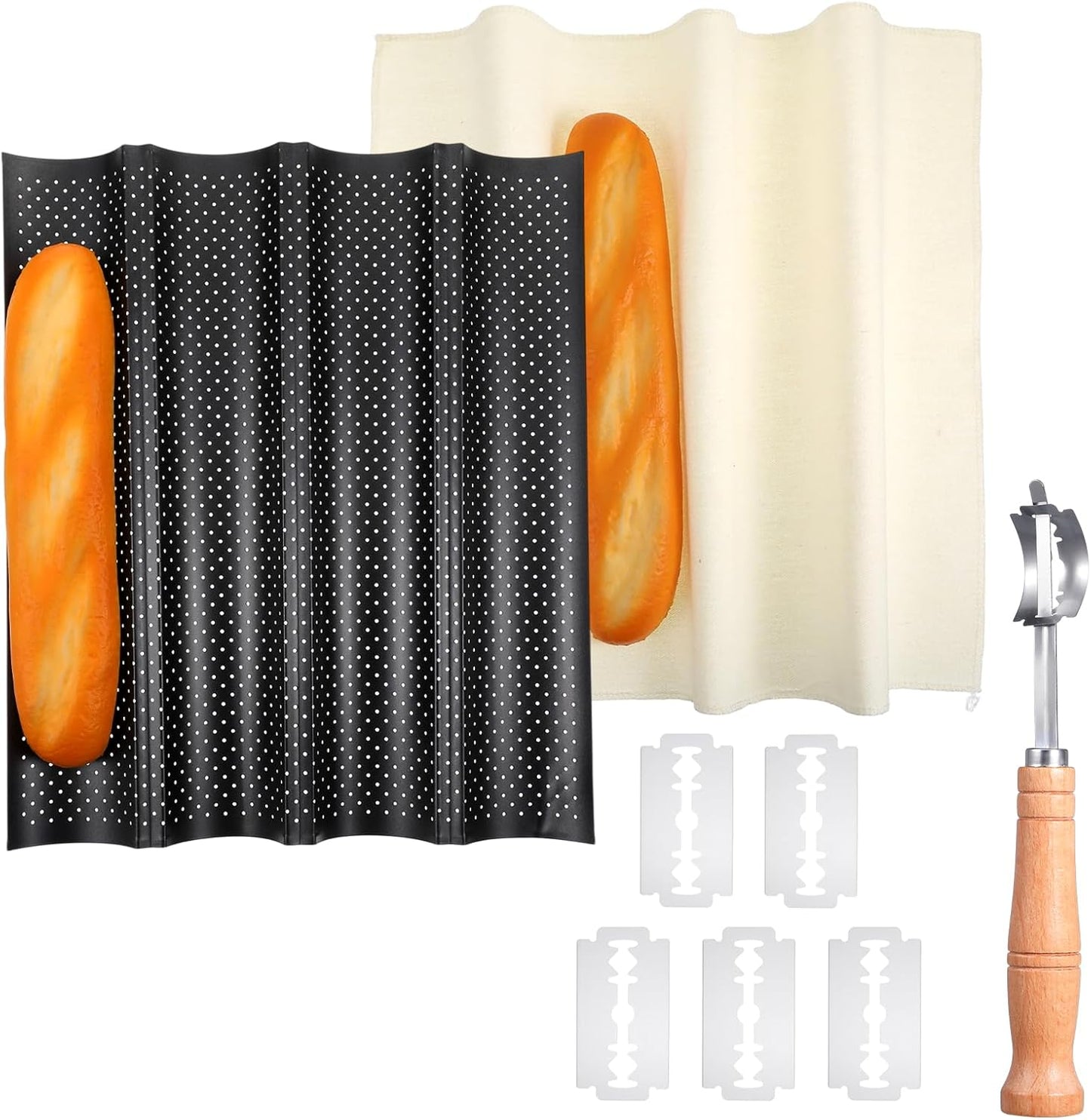 Molde para pan de baguette perforado con 4 ranuras