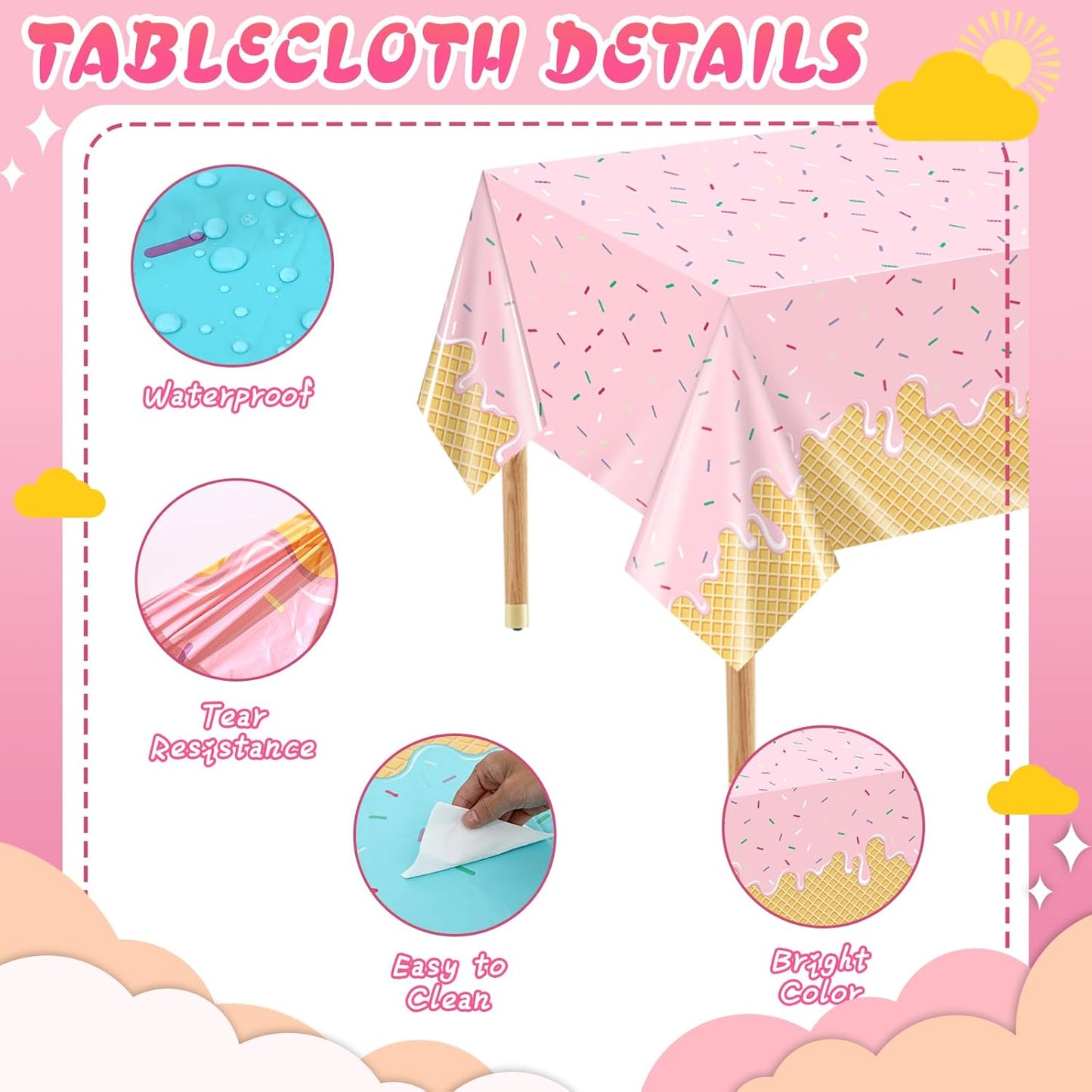 Decoración de fiesta de helado para niños con mantel rectangular desechable