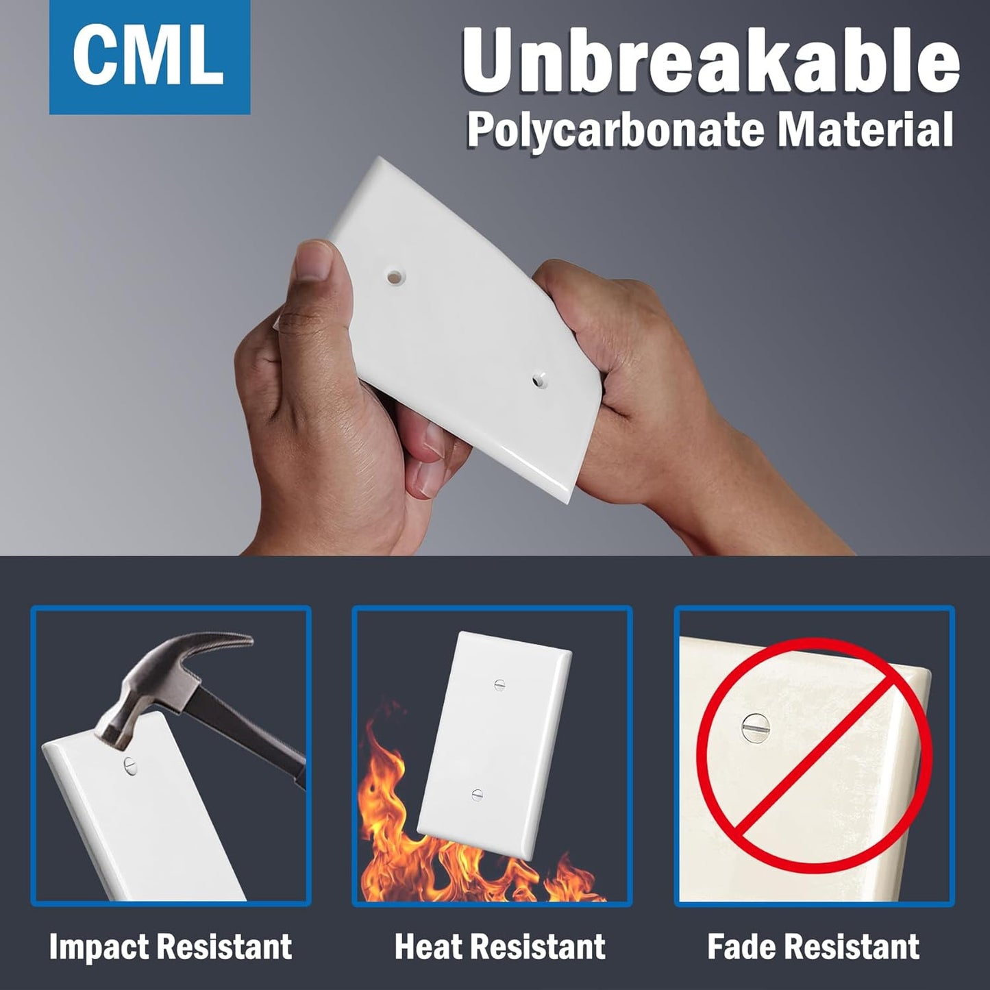 Placa pared blanco 3.5x5.5pulg 40 cubiertas resistente impacto