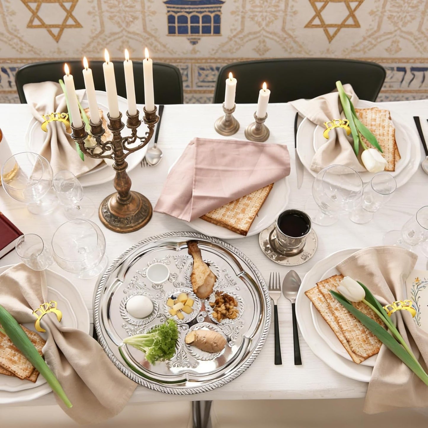 Servilleteros de Pascua acrílicos dorados para Pesaj y Seder