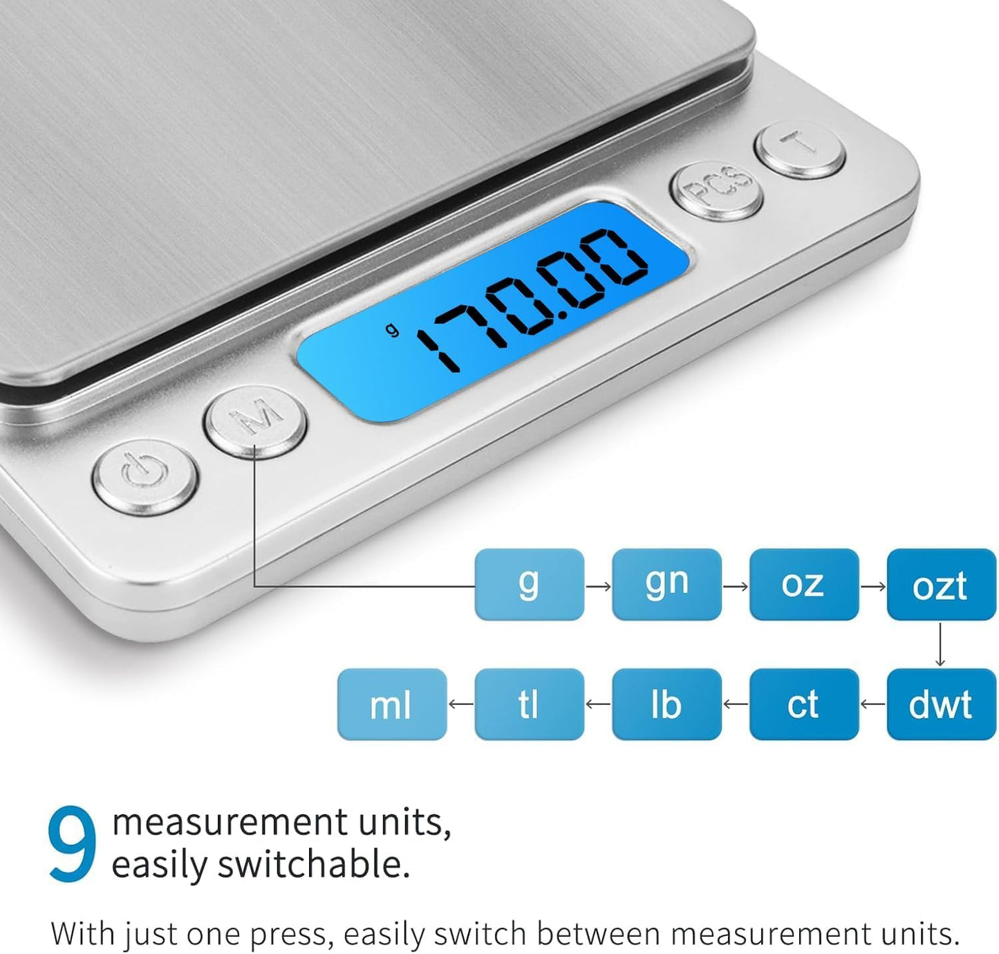 Báscula digital de cocina de acero inoxidable con pantalla LCD