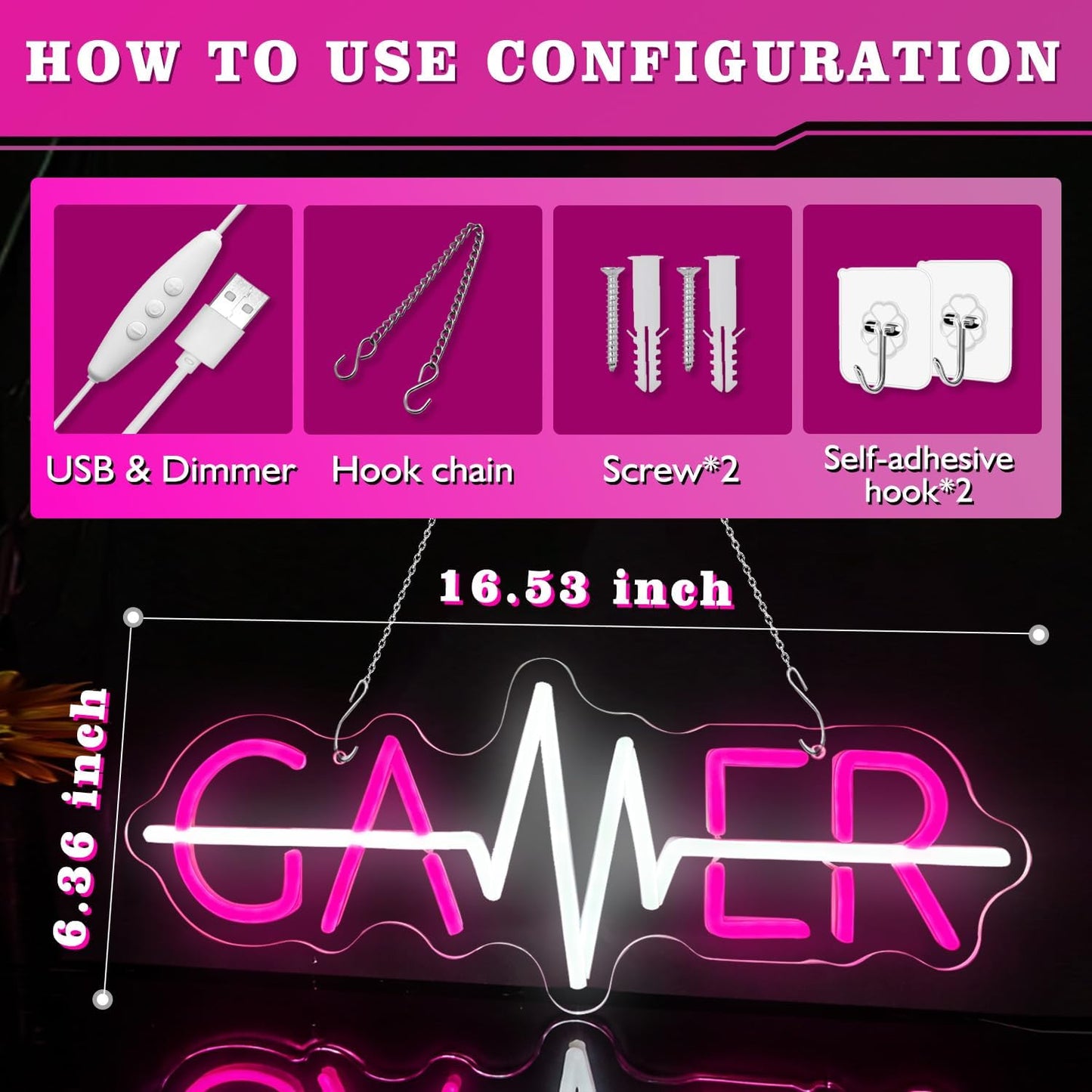 Letrero neón LED latido corazón rosa