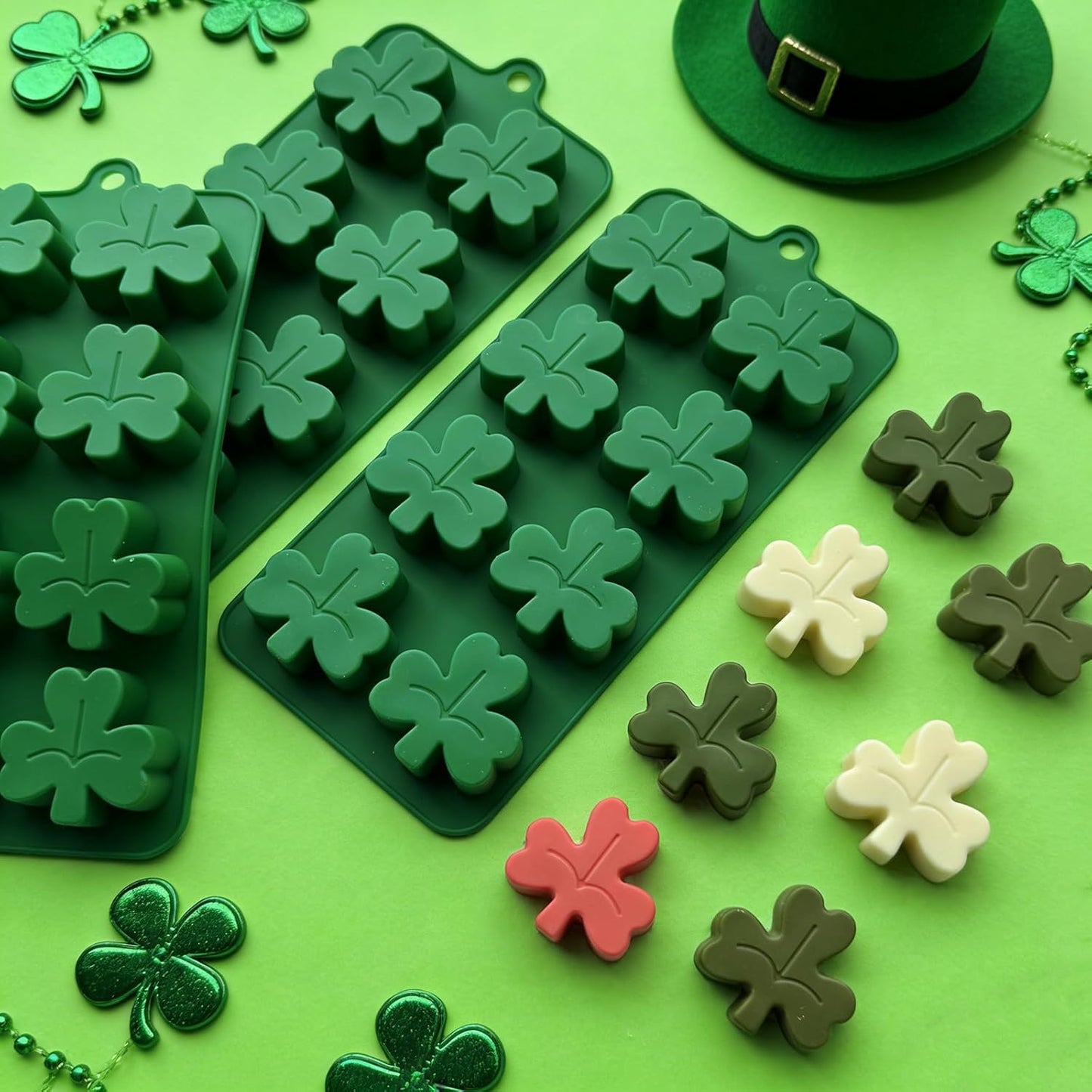 Paquete de 3 moldes de silicona de trébol de San Patricio para cubitos