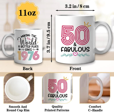 Taza de café para cumpleaños 50 años 11 oz cerámica doble cara regalo vintage