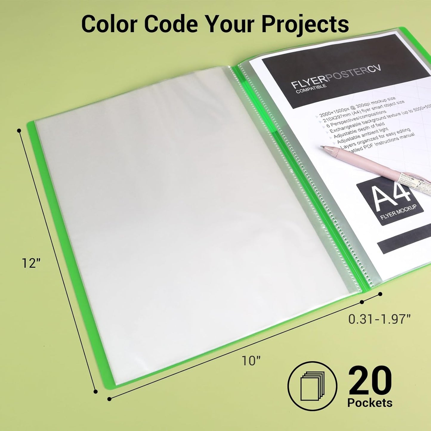 Carpeta 20 bolsillos fundas plástico 8.5x11 A4 azul claro