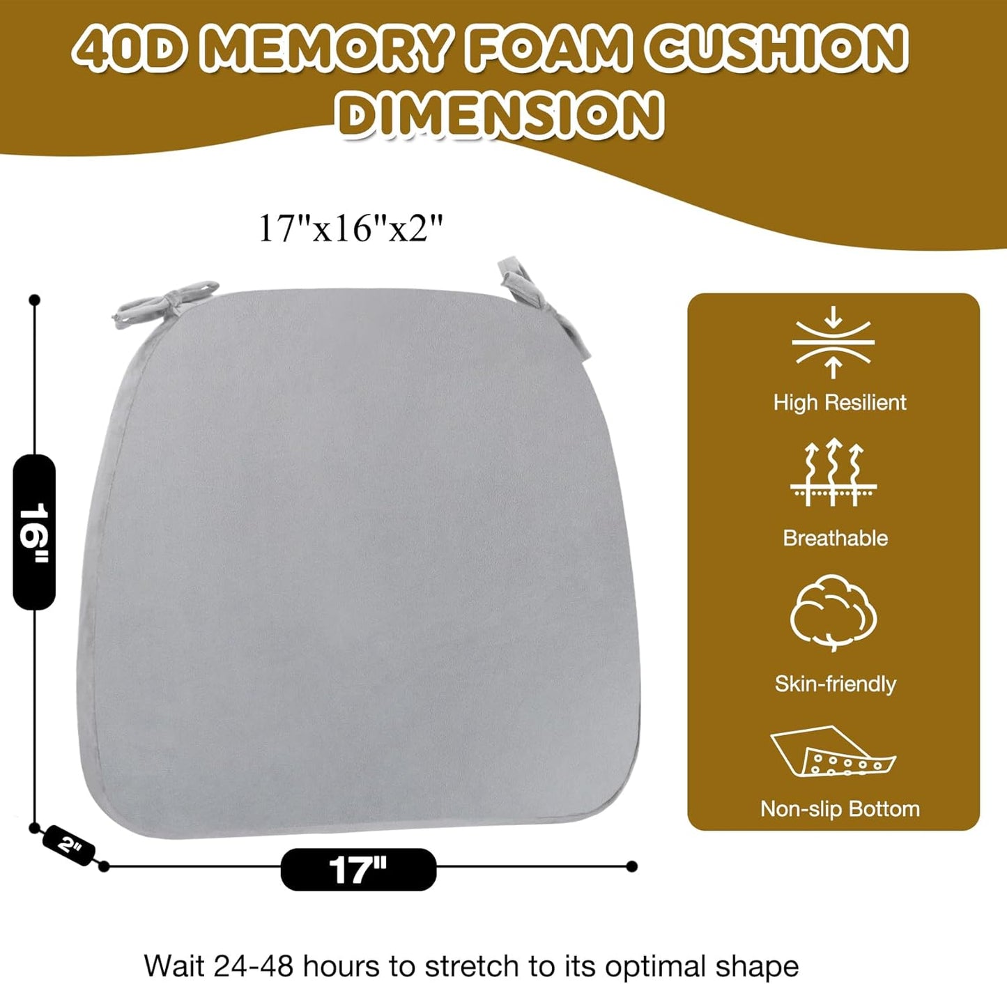 Cojines forma D silla comedor con lazo funda extraible 2pulg