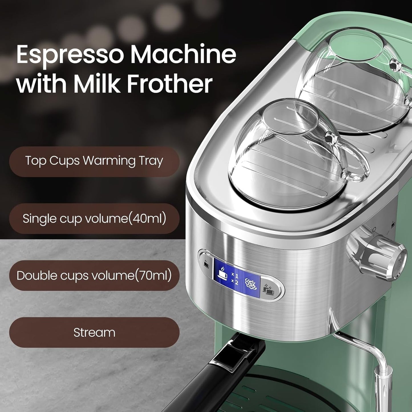 Máquina Espresso 20 Bar Espumador Leche Tanque 40oz