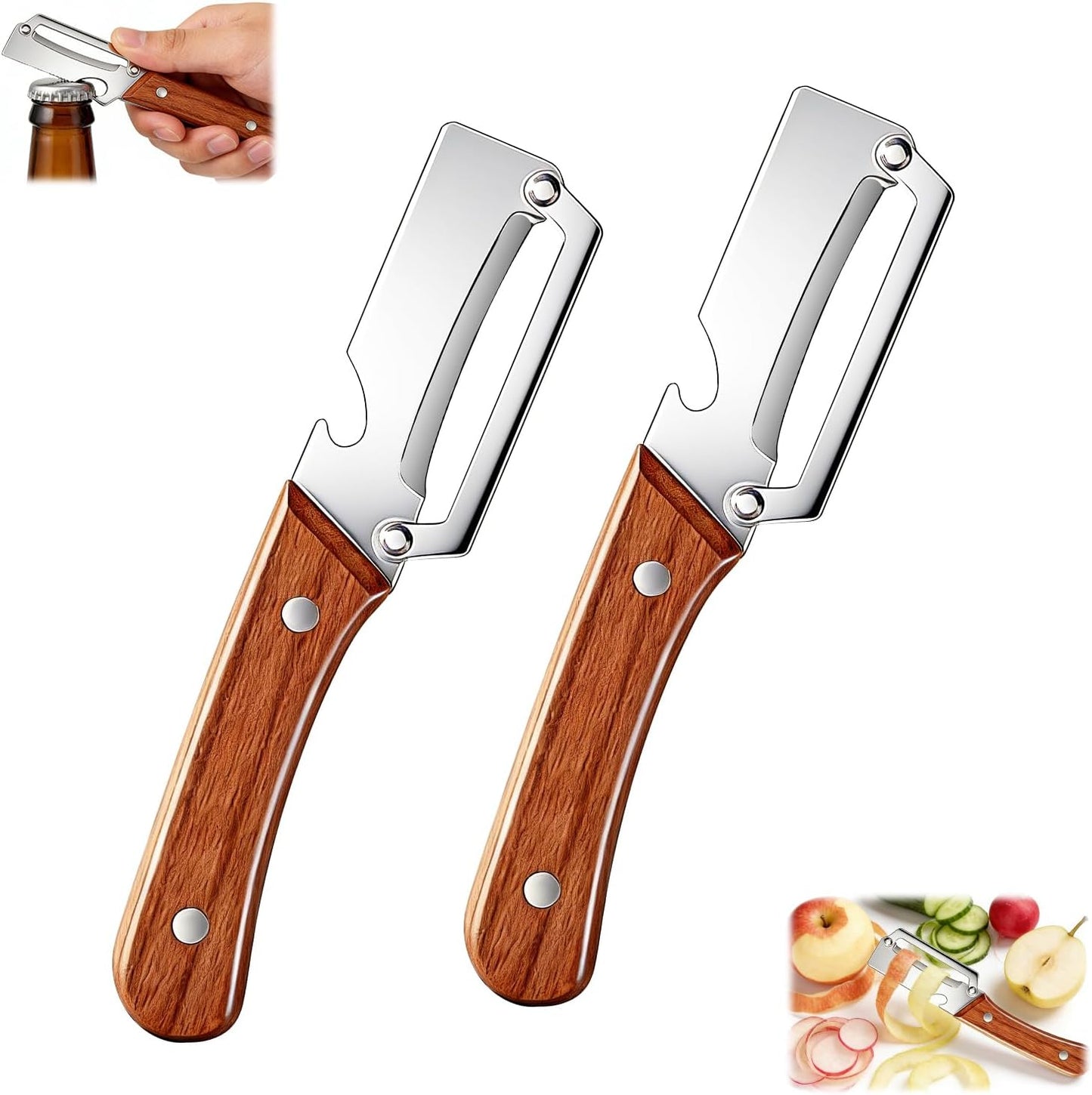 Pelador multifuncional acero inox mango madera 2 pzas