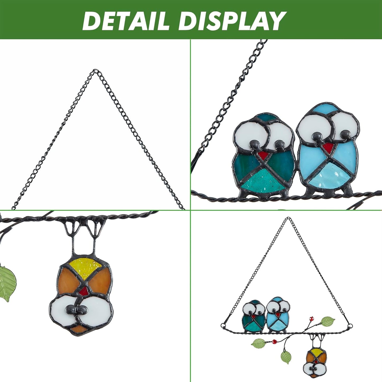 Pájaros vitrales colgantes búho multicolor decoración hogar