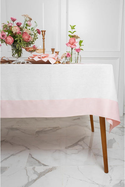 Mantel lino 60x156pulg color rosa y blanco