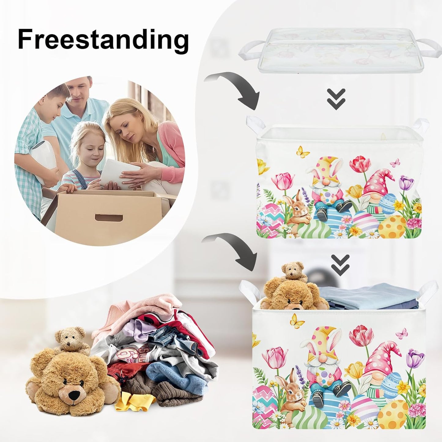 Cesta almacenamiento grande con gnomo conejo Pascua 36L