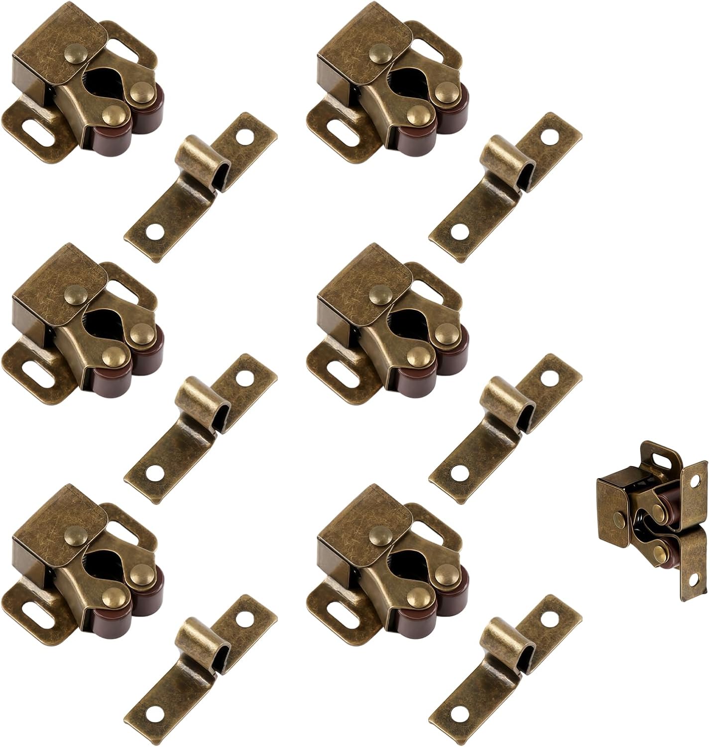 6 Pzas Pestillos Puerta Armario Acabado Bronce Doble Rodillo