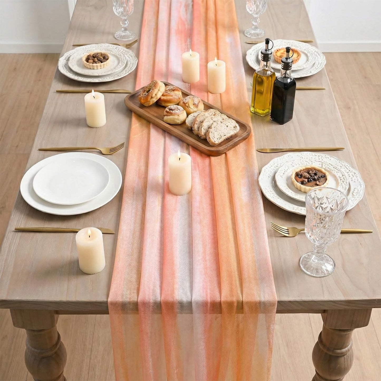Camino mesa bohemio gasa rayas naranjas 10ft cocina comedor