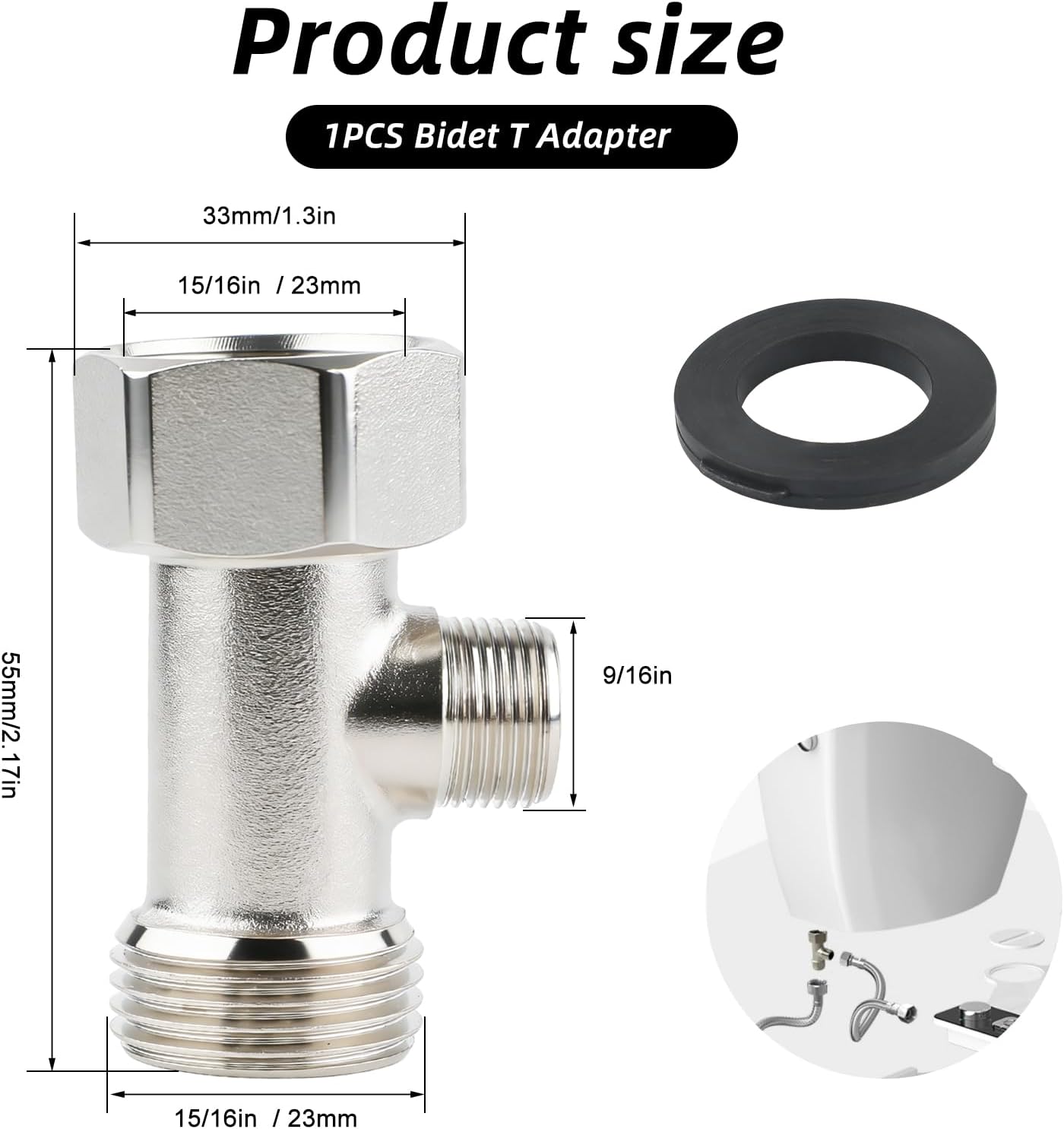 Adaptador T bidé 7/8x7/8x3/8 pulg con junta