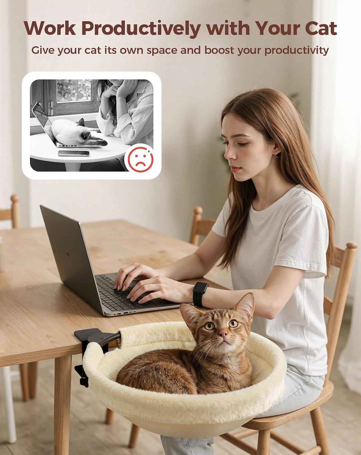 Cama escritorio gato giratoria 16x16pulg funda lavable estable 50lb