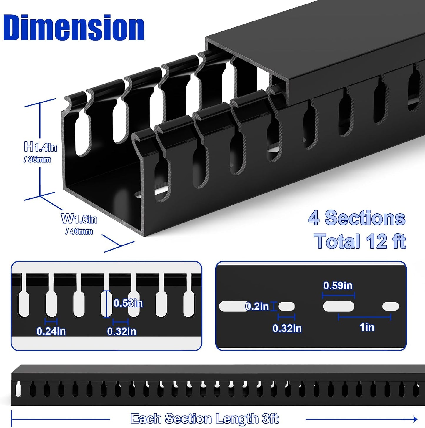 Canaleta cable rack servidores 1.6x2pulg kit 6pies PVC seguro