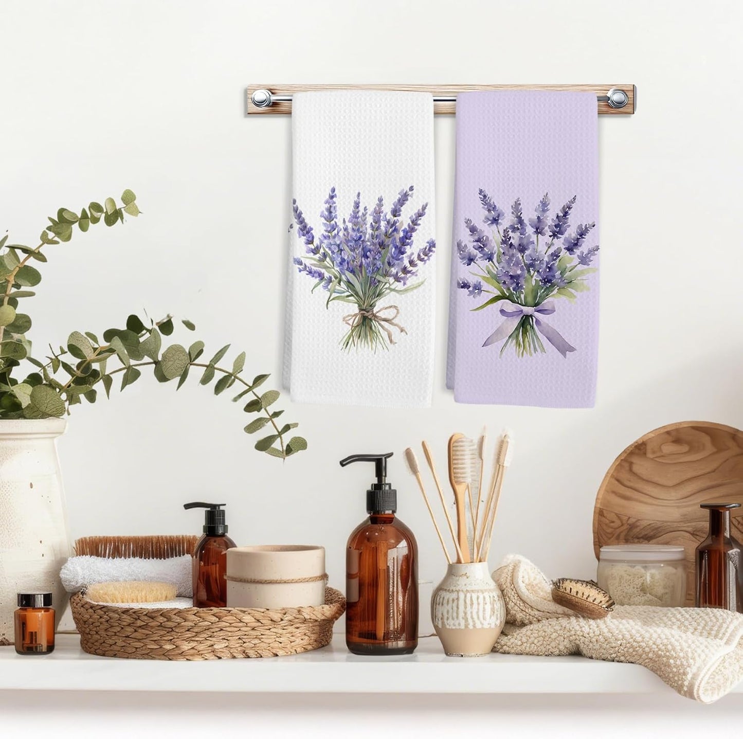 Set 2 Toallas Cocina Lavanda Decorativas Morado