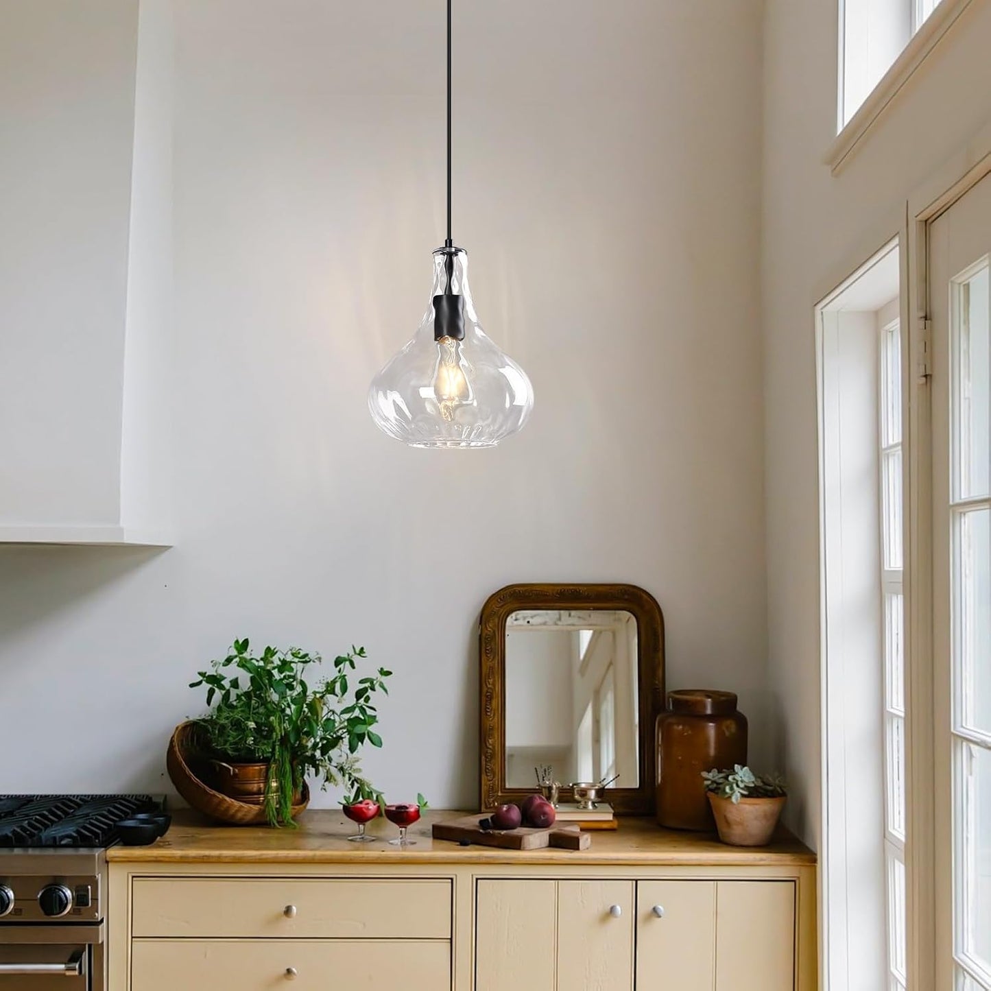 Lámpara colgante vidrio martillado transparente para cocina