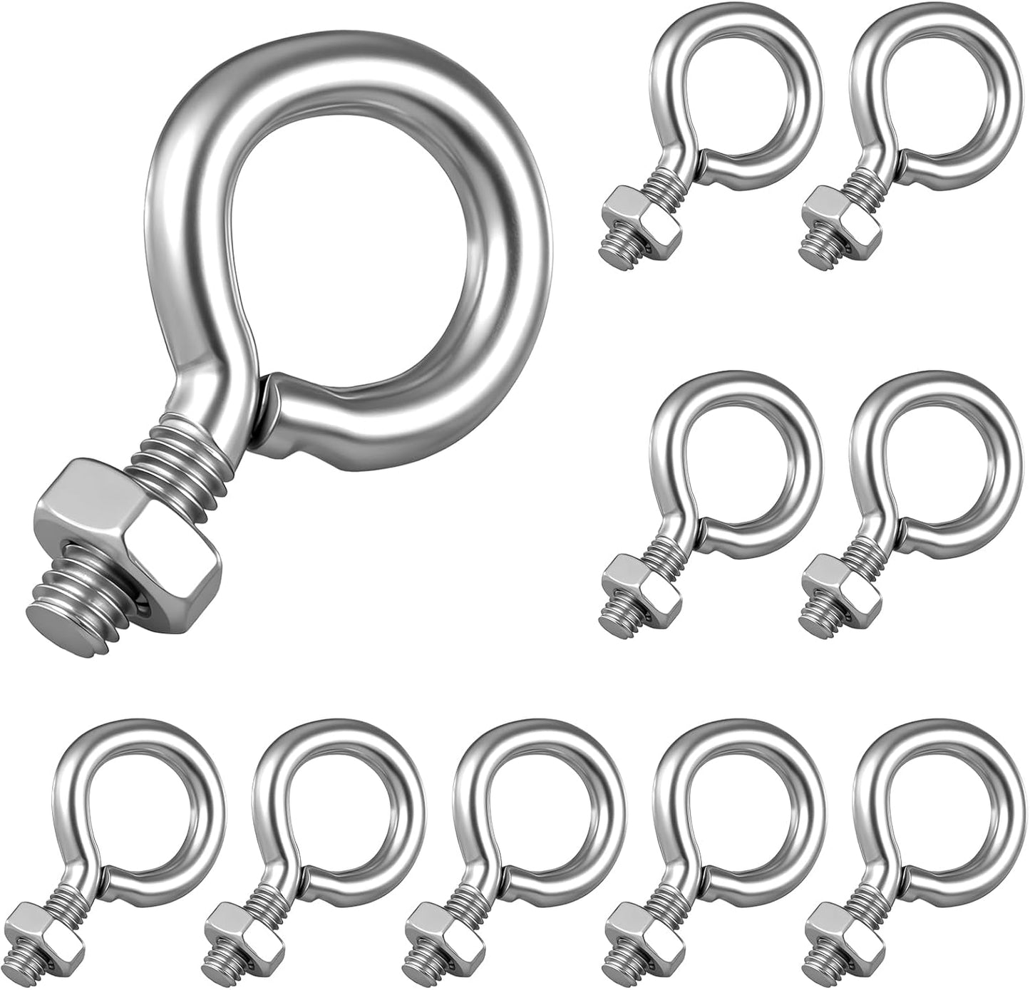 10 Pzas Perno Ojo M3x8mm Acero Inox 304 Con Tuercas