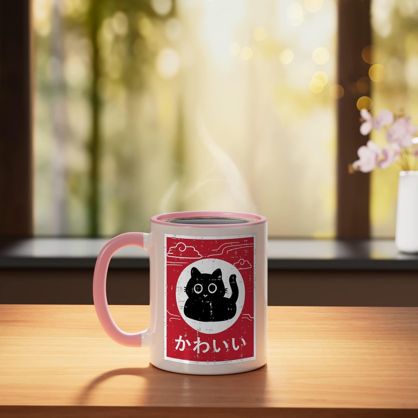 Taza cerámica Black Cat Japonesa con arte kawaii para niños y adultos