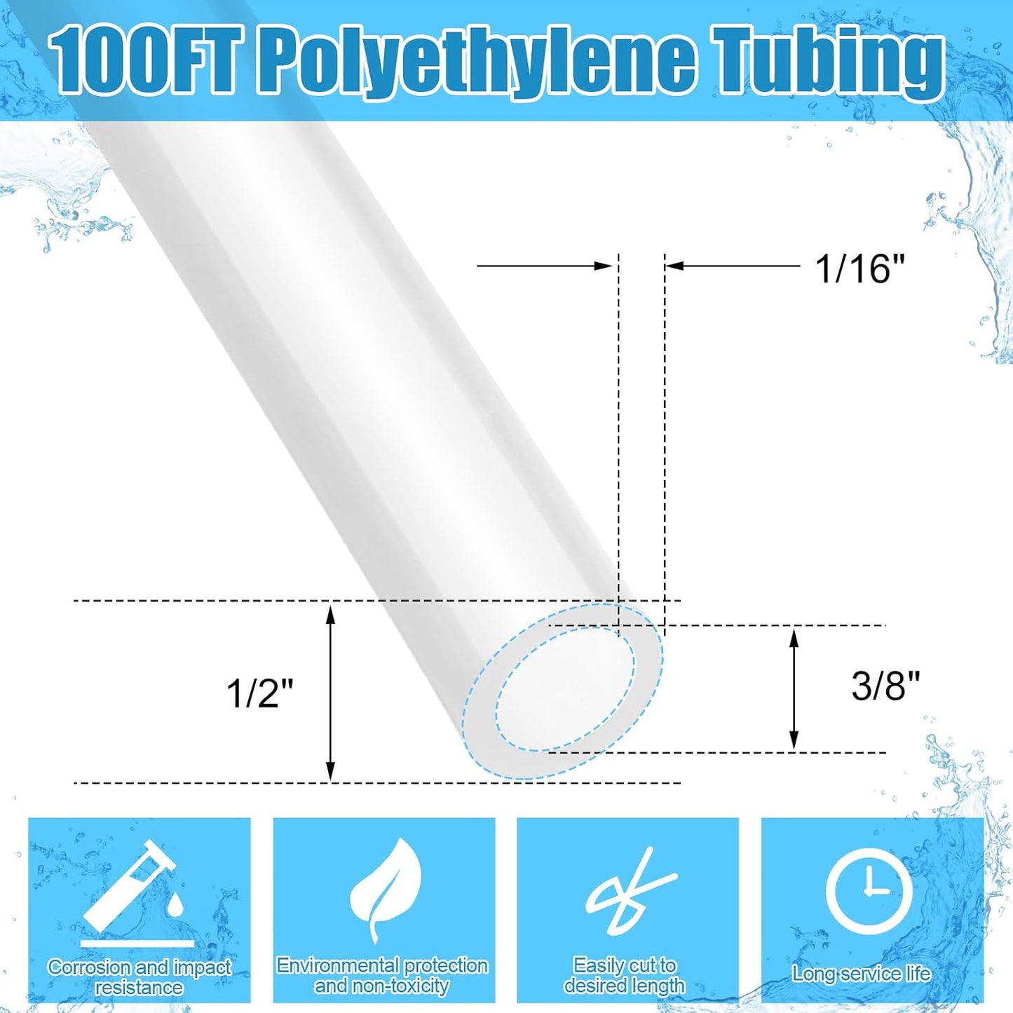 Tubo polietileno 100ft 1/2pulg ext 3/8pulg int 1/16pulg