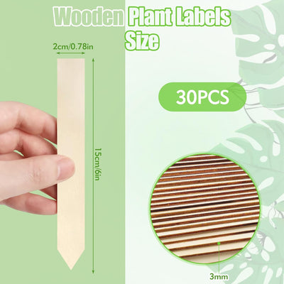 30 Etiquetas Madera para Plantas Jardín Interior Exterior 6x0.78