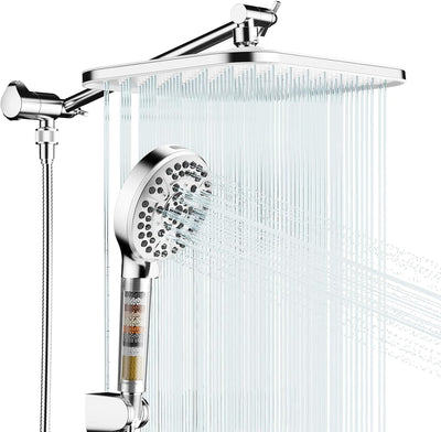 Cabezal ducha de mano lluvia 12pulg doble con filtro 10 ajustes