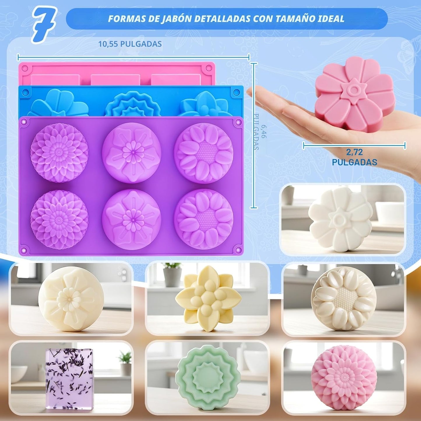 Moldes silicona jabón chocolate 7 formas paquete 3