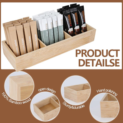 Soporte para paquetes de azúcar organizador de bolsas de té 3 compartimentos de madera