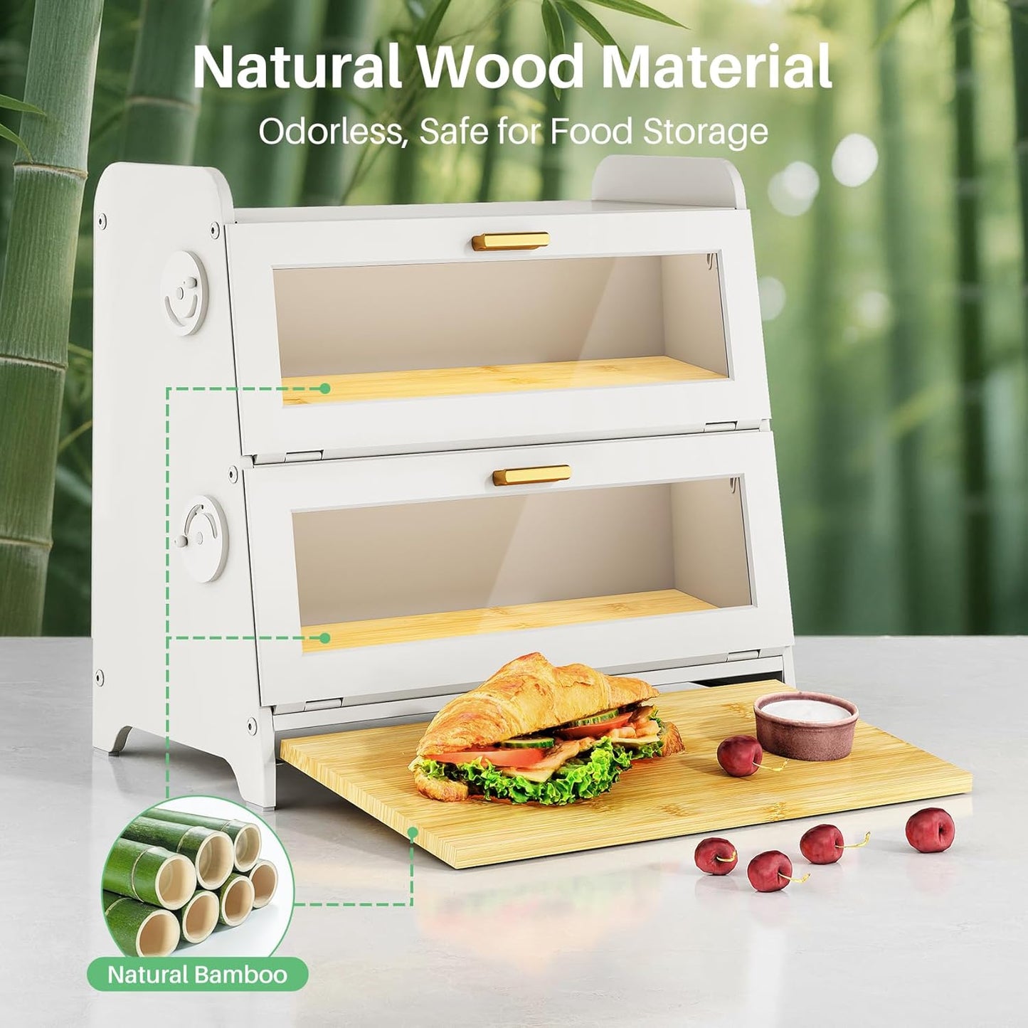 Recipiente para pan encimera cocina tabla bambú ajustable blanco