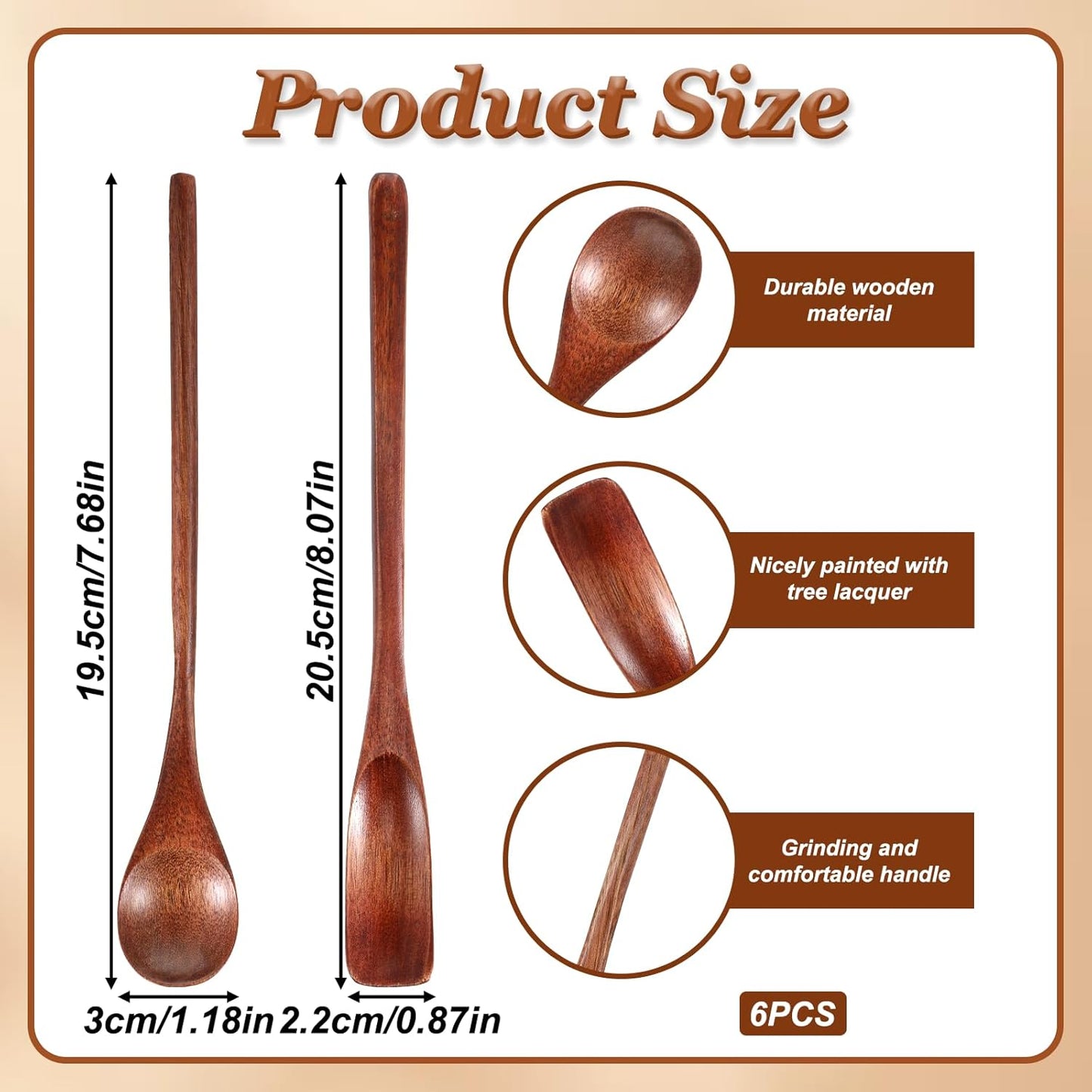 6 cucharaditas de madera de mango para café y miel
