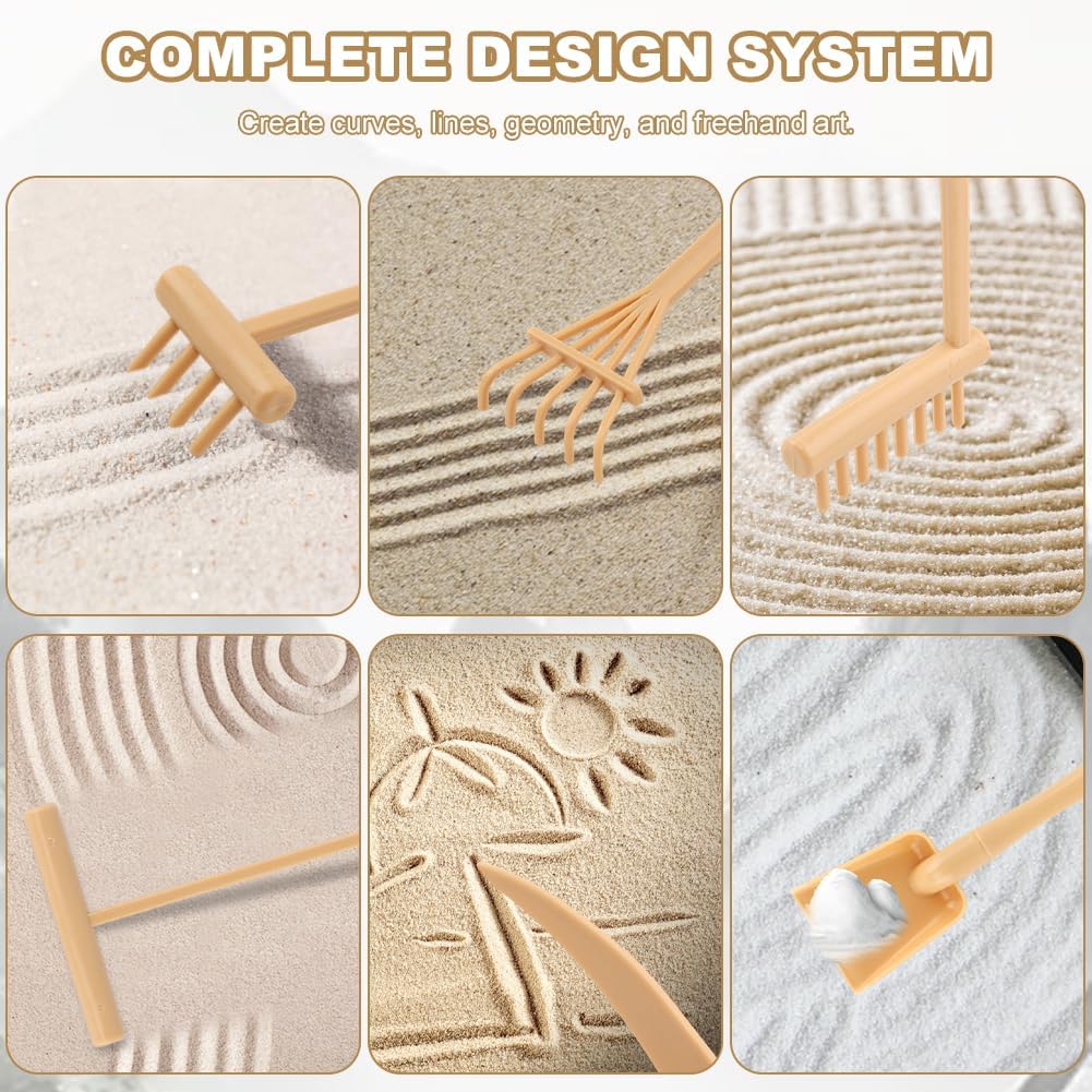 Set 6 Rastrillos Mini Mesa Rock Zen con Bolígrafo Dibujo