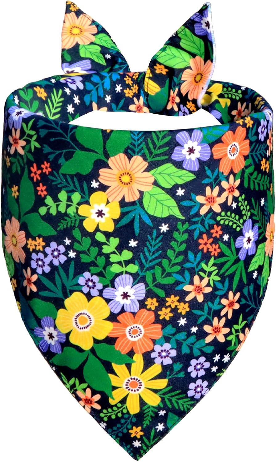 Bandana floral perro grande reversible con flores silvestres