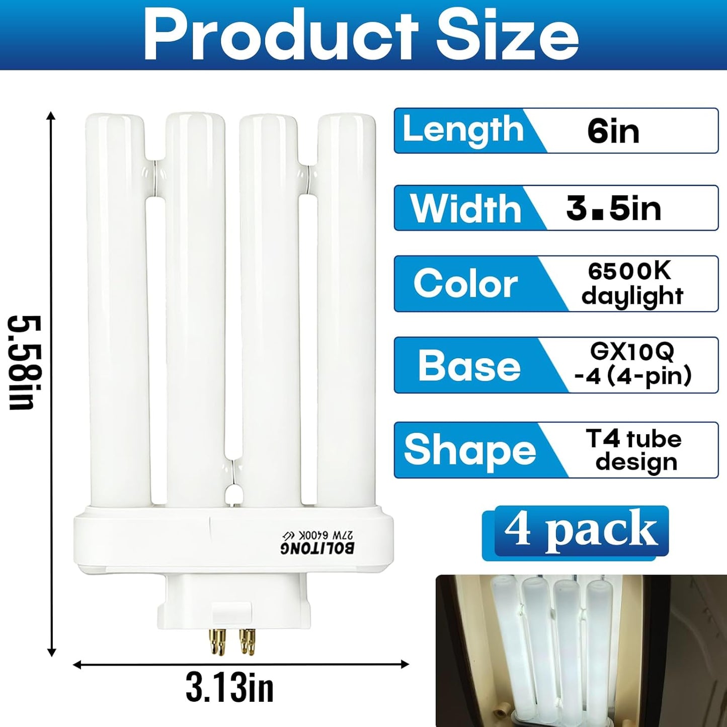 Paquete 4 Bombillas Fluorescentes Comp Verilux 27W 6500K