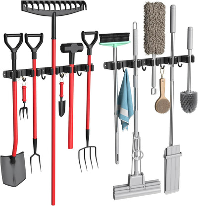 Paquete 2 soportes pared trapeador escoba 5 estantes 4 ganchos