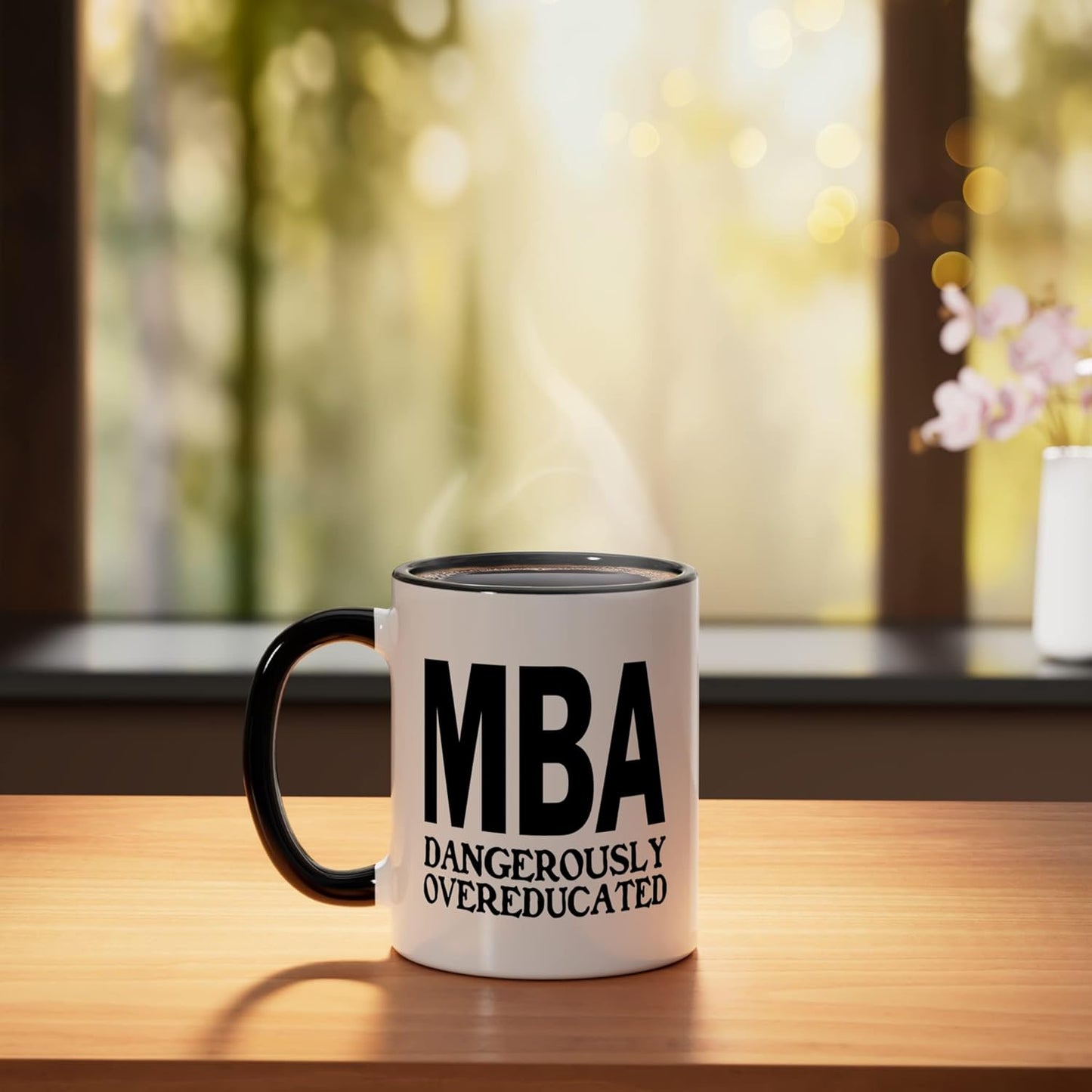 Taza de cerámica MBA Degree Humor negra/blanca