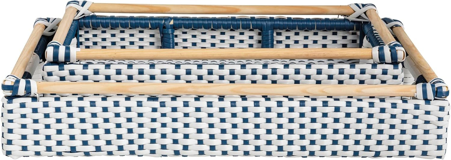 Juego Bandejas Ratán Azul Blanco