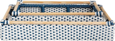 Juego Bandejas Ratán Azul Blanco